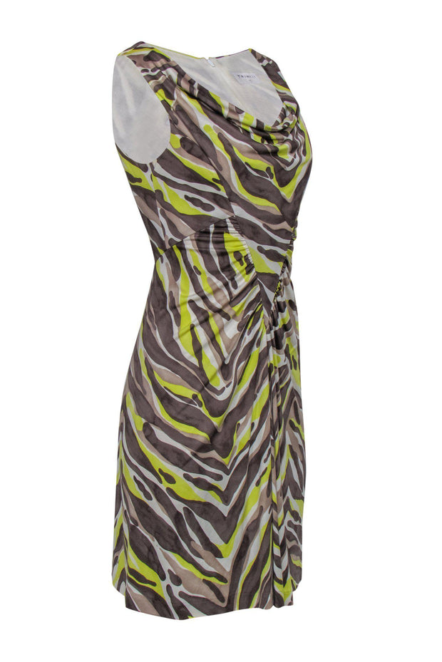 Current Boutique-Trina Turk - Brown, White & Yellow Silk Printed Ruched Dress Sz 2