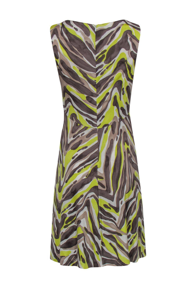 Current Boutique-Trina Turk - Brown, White & Yellow Silk Printed Ruched Dress Sz 2