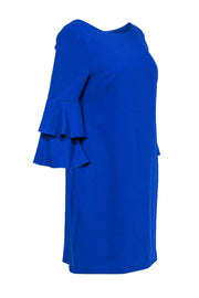 Current Boutique-Trina Turk - Cobalt Textured Shift Dress w/ Ruffle Bell Sleeves Sz 6