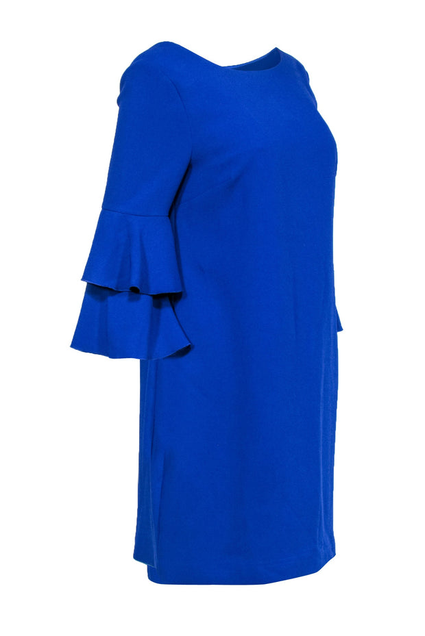 Current Boutique-Trina Turk - Cobalt Textured Shift Dress w/ Ruffle Bell Sleeves Sz 6