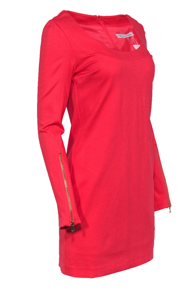 Current Boutique-Trina Turk - Coral Long Sleeve Shift Dress w/ Zippered Cuffs Sz 4