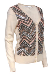 Current Boutique-Trina Turk - Cream Sequin Button-Up Merino Wool Cardigan Sz M