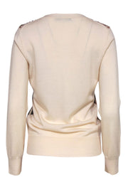 Current Boutique-Trina Turk - Cream Sequin Button-Up Merino Wool Cardigan Sz M