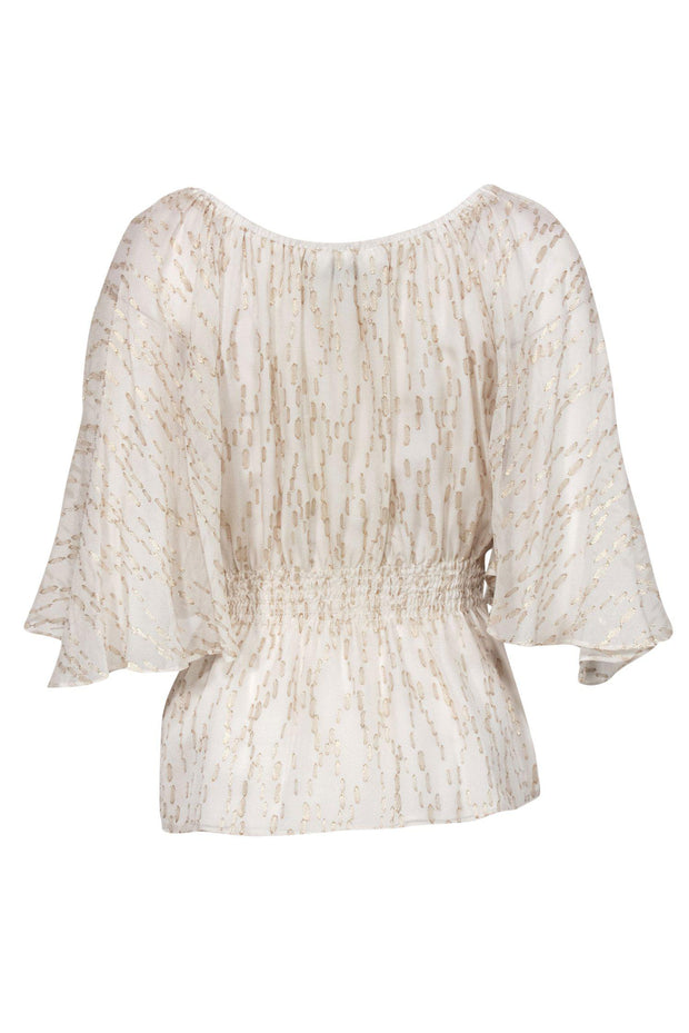 Current Boutique-Trina Turk - Cream Silk Flutter Sleeve Blouse w/ Gold Speckles Sz P