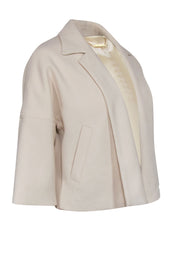 Current Boutique-Trina Turk - Cream Woven Notch Lapel Cropped Open Jacket Sz XS