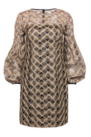 Current Boutique-Trina Turk - Golden Embroidered Puffed Sleeve Shift Dress Sz 0