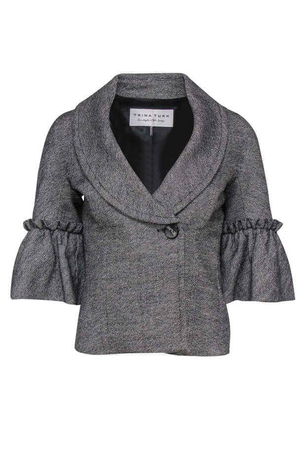 Current Boutique-Trina Turk - Grey Cropped Bell Sleeve Buttoned Wool Blend Jacket Sz 0