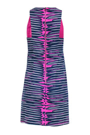 Current Boutique-Trina Turk - Magenta, Navy & White Abstract Stripe Shift Dress Sz 6