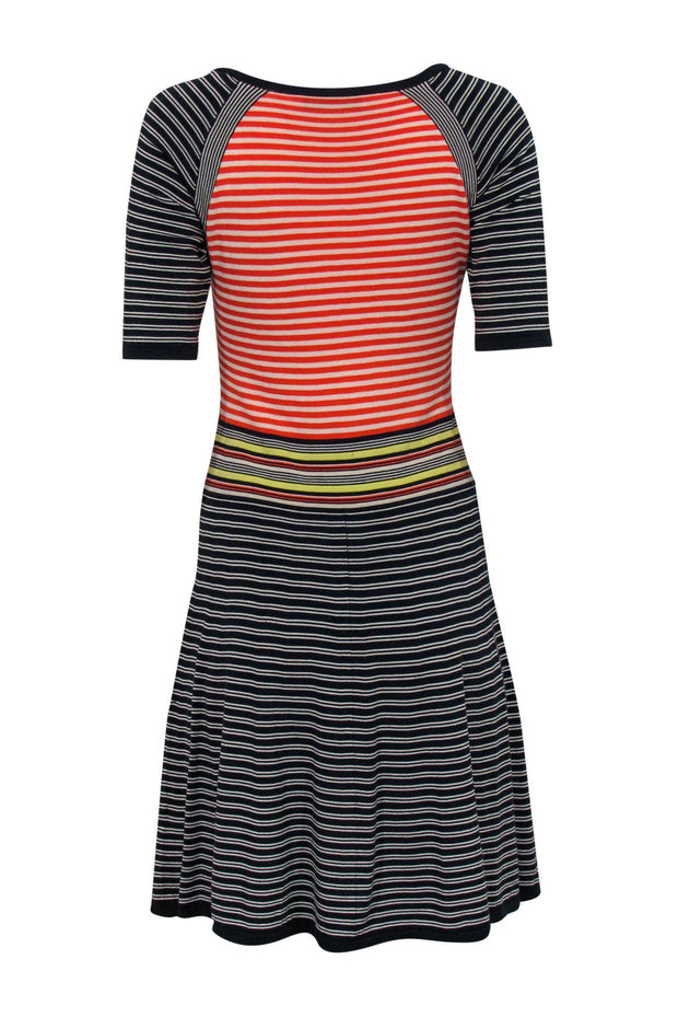 Current Boutique-Trina Turk - Multi-Striped Knit Short Sleeved Flared Dress Sz M