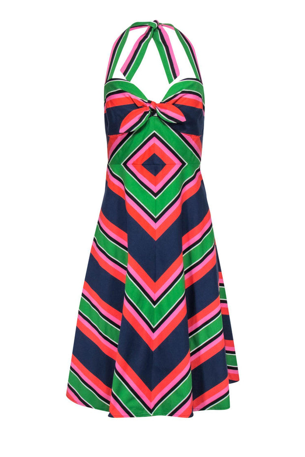 Current Boutique-Trina Turk - Multicolor Chevron Pattern Halter Dress Sz 10