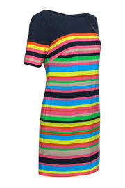 Current Boutique-Trina Turk - Navy & Multi Striped Satin Shift Dress Sz 4