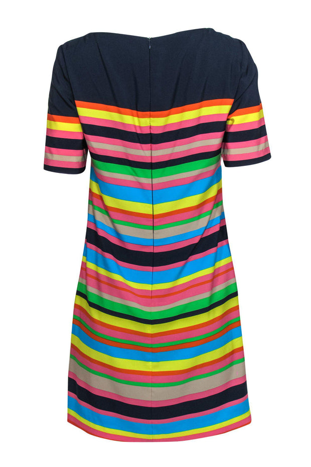 Current Boutique-Trina Turk - Navy & Multi Striped Satin Shift Dress Sz 4