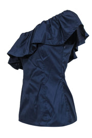 Current Boutique-Trina Turk - Navy One-Shoulder Ruffle Top Sz 4