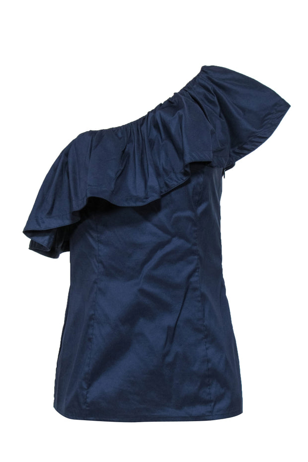 Current Boutique-Trina Turk - Navy One-Shoulder Ruffle Top Sz 4