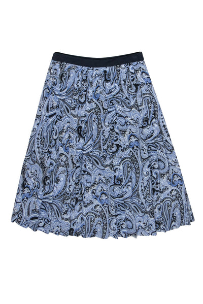 Current Boutique-Trina Turk - Navy Silk Paisley Pleated Midi Skirt Sz 4