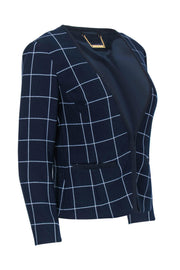 Current Boutique-Trina Turk - Navy & White Windowpane Print Clasped Blazer Sz 2