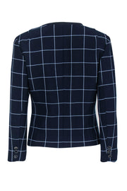 Current Boutique-Trina Turk - Navy & White Windowpane Print Clasped Blazer Sz 2