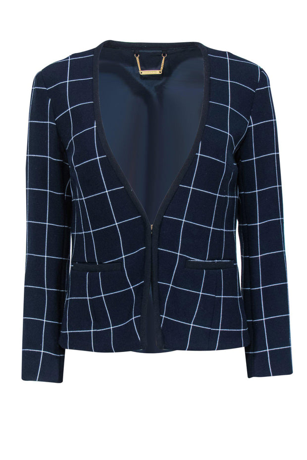 Current Boutique-Trina Turk - Navy & White Windowpane Print Clasped Blazer Sz 2