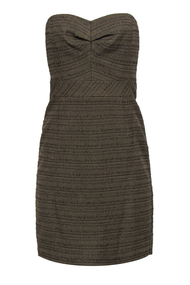 Current Boutique-Trina Turk - Olive Tweed Strapless Sheath Dress Sz 4