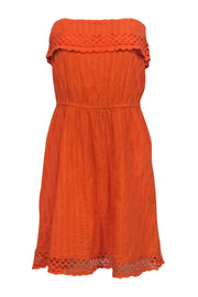 Current Boutique-Trina Turk - Orange Sparkly Strapless Mini Fit & Flare Dress w/ Crochet Trim Sz 2