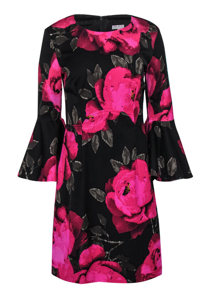 Current Boutique-Trina Turk - Pink Floral Sheath Dress w/ Bell Sleeves Sz 8