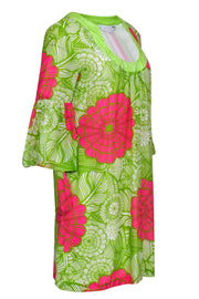 Current Boutique-Trina Turk - Pink & Green Floral Silk Shift Dress Sz 8