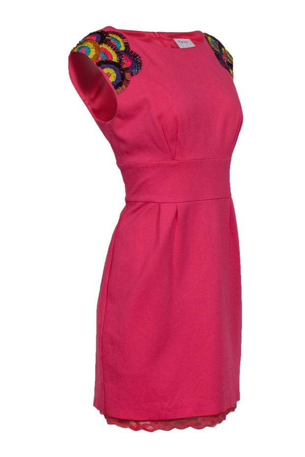 Current Boutique-Trina Turk - Pink Sheath Dress w/ Shoulder Embroidery Sz M