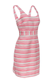 Current Boutique-Trina Turk - Pink & White Striped Tweed Bodycon Dress Sz 10