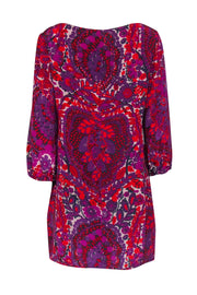 Current Boutique-Trina Turk - Purple & Red Funky Floral Print Silk Shift Dress Sz 8