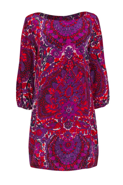 Current Boutique-Trina Turk - Purple & Red Funky Floral Print Silk Shift Dress Sz 8