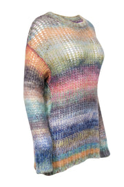 Current Boutique-Trina Turk - Rainbow Marbled Open-Knit Fuzzy Sweater Sz XS