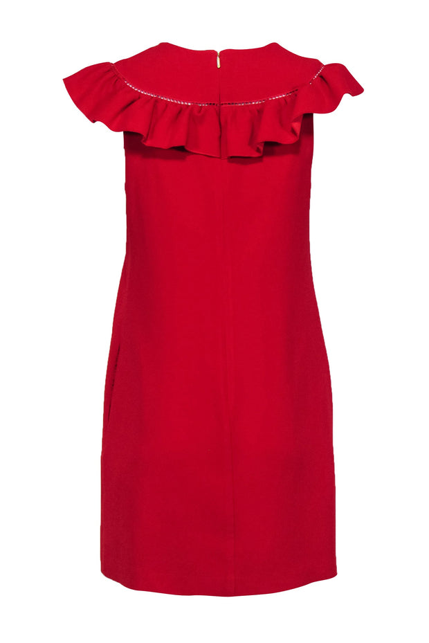 Current Boutique-Trina Turk - Red Cap Sleeve Shift Dress w/ Ruffled & Eyelet Trim Sz 6