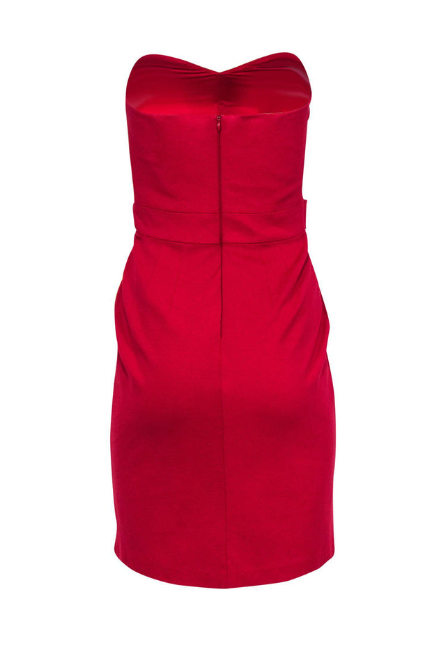 Current Boutique-Trina Turk - Red Strapless Sheath Dress w/ Jeweled Sash Sz S