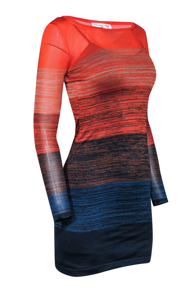 Current Boutique-Trina Turk - Shades of Orange & Blue Ombre Long Sleeve Knit Dress Sz SP