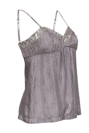 Current Boutique-Trina Turk - Silver Embossed Babydoll Silk Tank w/ Metallic Chevron Trim Sz 2