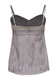 Current Boutique-Trina Turk - Silver Embossed Babydoll Silk Tank w/ Metallic Chevron Trim Sz 2