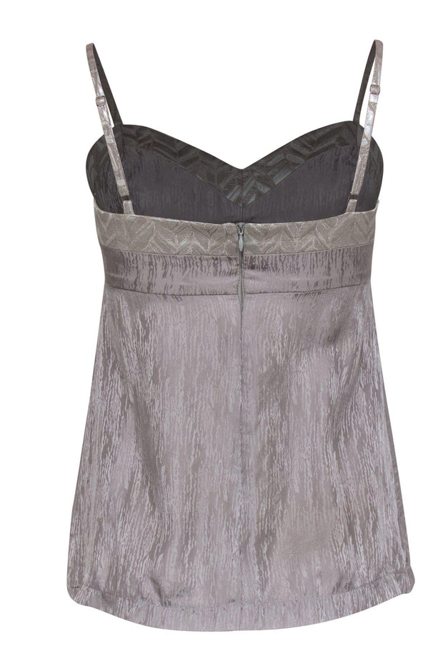 Current Boutique-Trina Turk - Silver Embossed Babydoll Silk Tank w/ Metallic Chevron Trim Sz 2