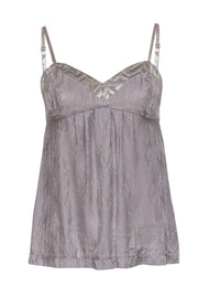 Current Boutique-Trina Turk - Silver Embossed Babydoll Silk Tank w/ Metallic Chevron Trim Sz 2