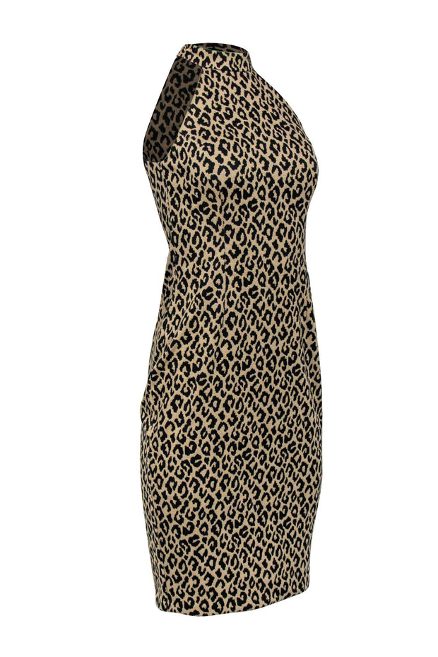 Current Boutique-Trina Turk - Tan Leopard Print Sleeveless Midi Dress Sz 0