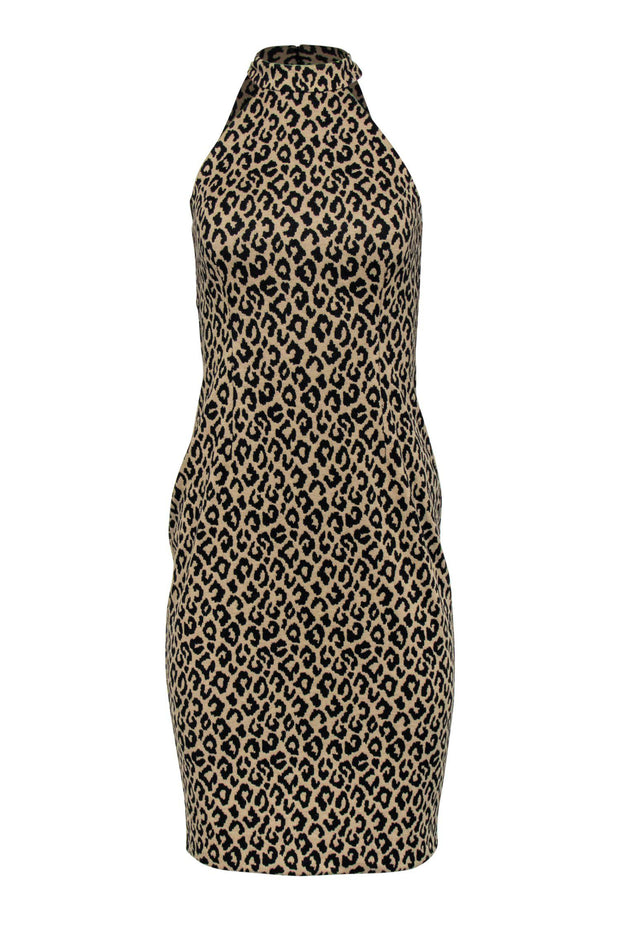 Current Boutique-Trina Turk - Tan Leopard Print Sleeveless Midi Dress Sz 0