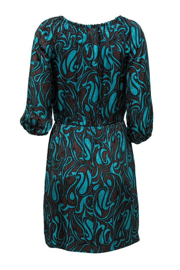 Current Boutique-Trina Turk - Teal & Brown Paisley Printed Silk Sheath Dress Sz 0