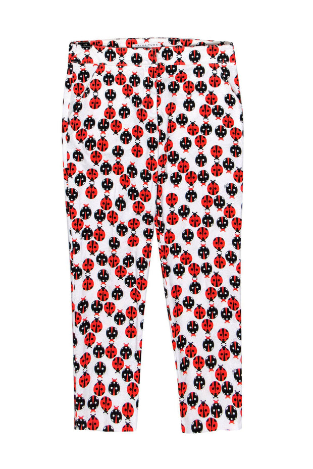 Current Boutique-Trina Turk - White Floral Print Trousers w/ Bold Lady Bug Print Sz 4