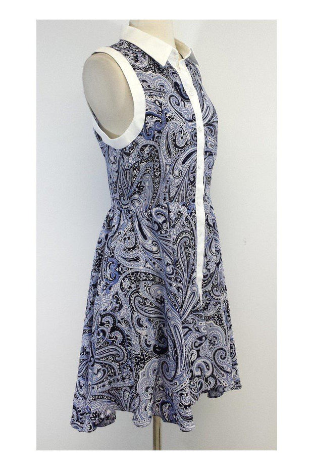 Current Boutique-Trina Turk - White & Navy Paisley Silk Sleeveless Dress Sz 8