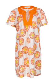 Current Boutique-Trina Turk - White, Orange & Yellow Printed Short Sleeve Shift Dress Sz 12