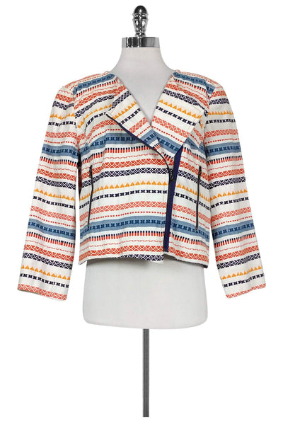 Current Boutique-Trina Turk - White Tribal Print Blazer Sz 10