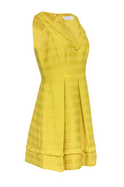 Current Boutique-Trina Turk - Yellow Woven Tweed Pleated A-Line Dress Sz 6