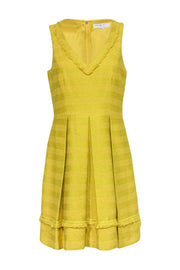 Current Boutique-Trina Turk - Yellow Woven Tweed Pleated A-Line Dress Sz 6