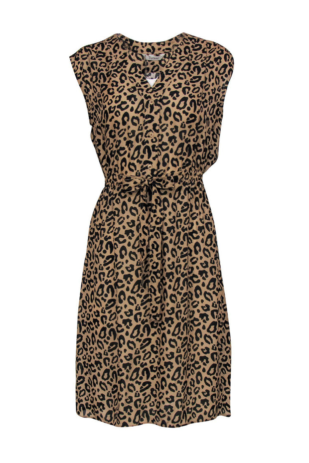 Current Boutique-Tucker - Leopard Print Half Button-Up Sleeveless A-Line "Kitty Day Dreamer" Dress Sz M