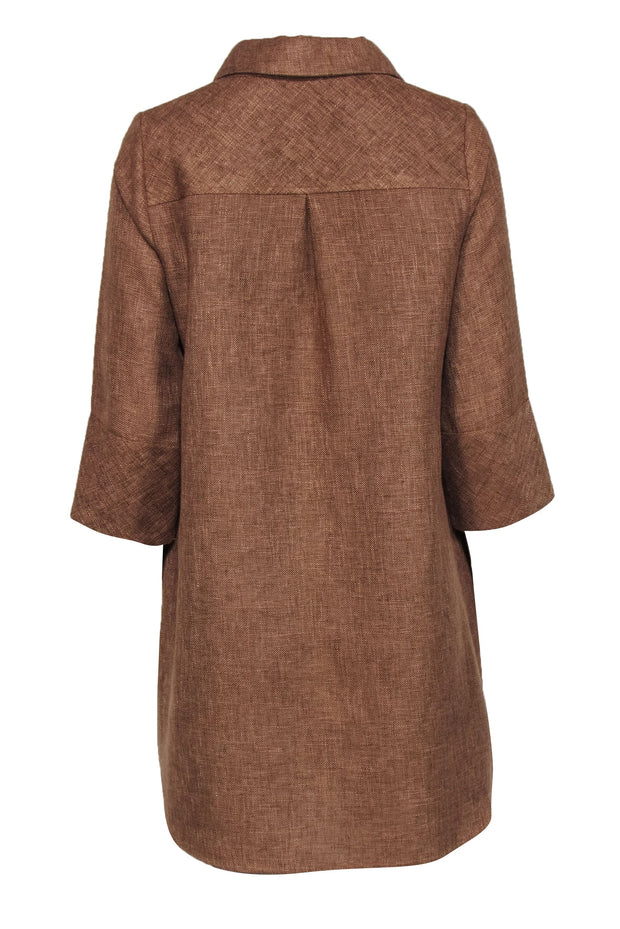 Current Boutique-Tuckernuck - Brown Woven Linen Blend Collared Shift Dress Sz S