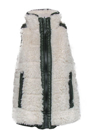 Current Boutique-Tuckernuck - Cream & Olive Faux Fur & Faux Leather Zip-Up Reversible Vest Sz XXS